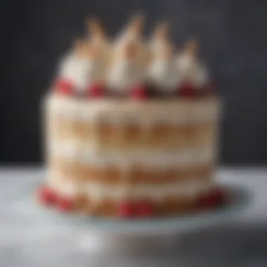 Close-up of an elegant ice cream cake featuring intricate designs