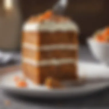 A fork ready to take a bite from a slice of moist carrot cake