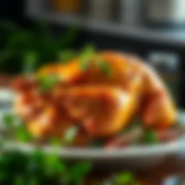 Golden Brown Roasted Brined Turkey A roasted turkey, golden brown and garnished with fresh herbs